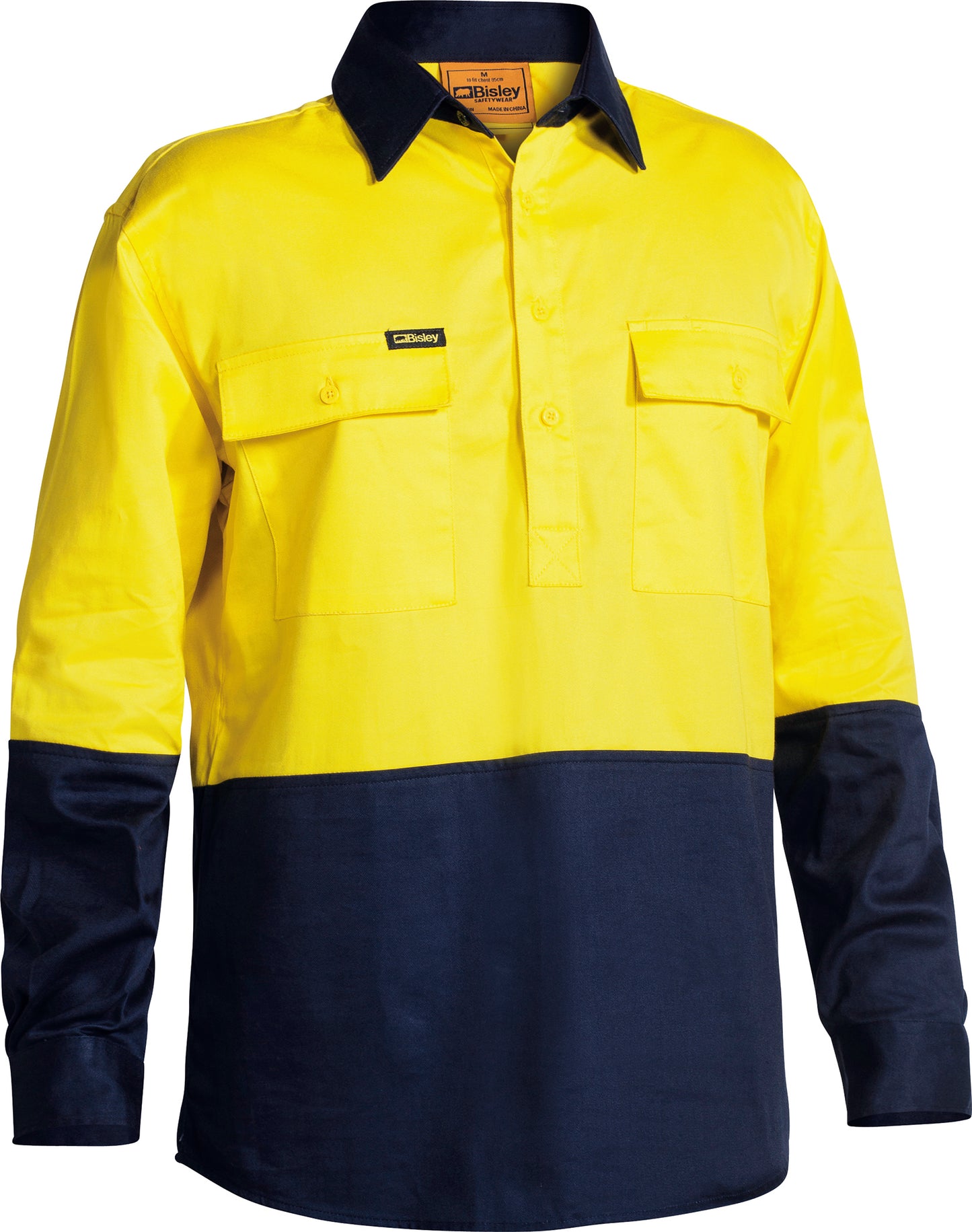 BISLEY HI VIS LS CLOSED FRONT DRILL WORK SHIRT