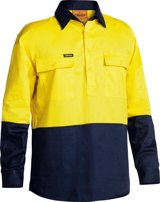 BISLEY HI VIS LS CLOSED FRONT DRILL WORK SHIRT