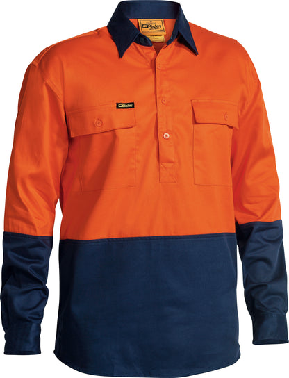 BISLEY HI VIS LS CLOSED FRONT DRILL WORK SHIRT