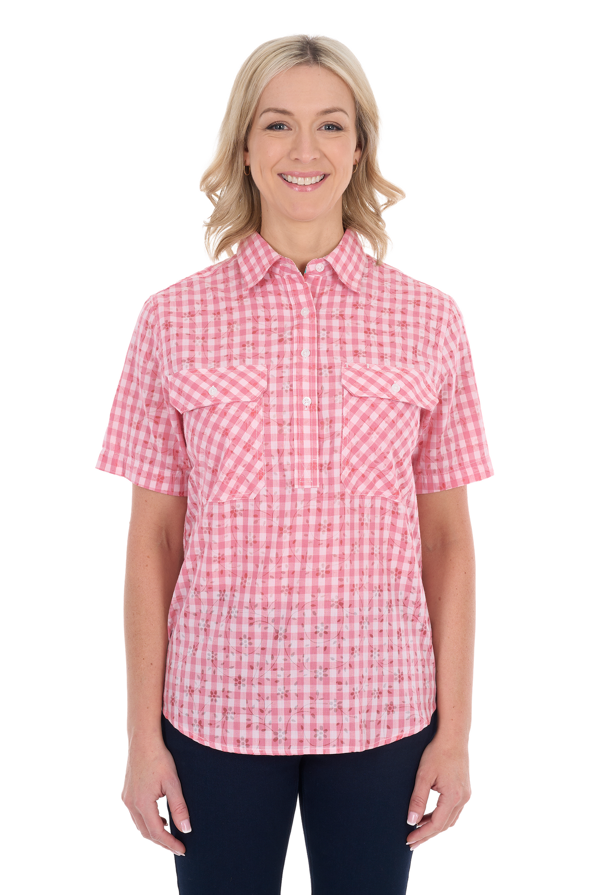 RAQUEL 1/2 PLACKET SS SHIRT