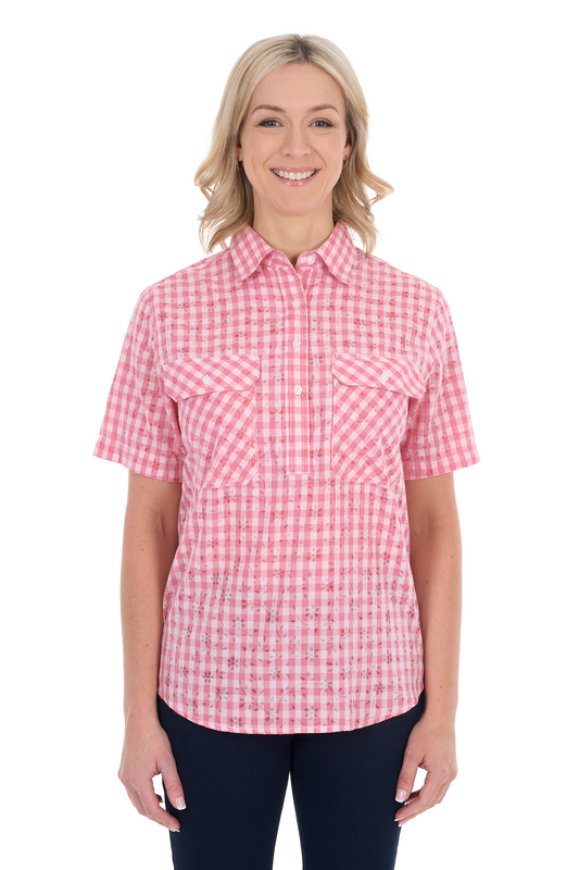 RAQUEL 1/2 PLACKET SS SHIRT