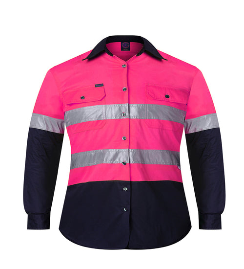 RITEMATE PINK/NAVY HI-VIS WORK SHIRT