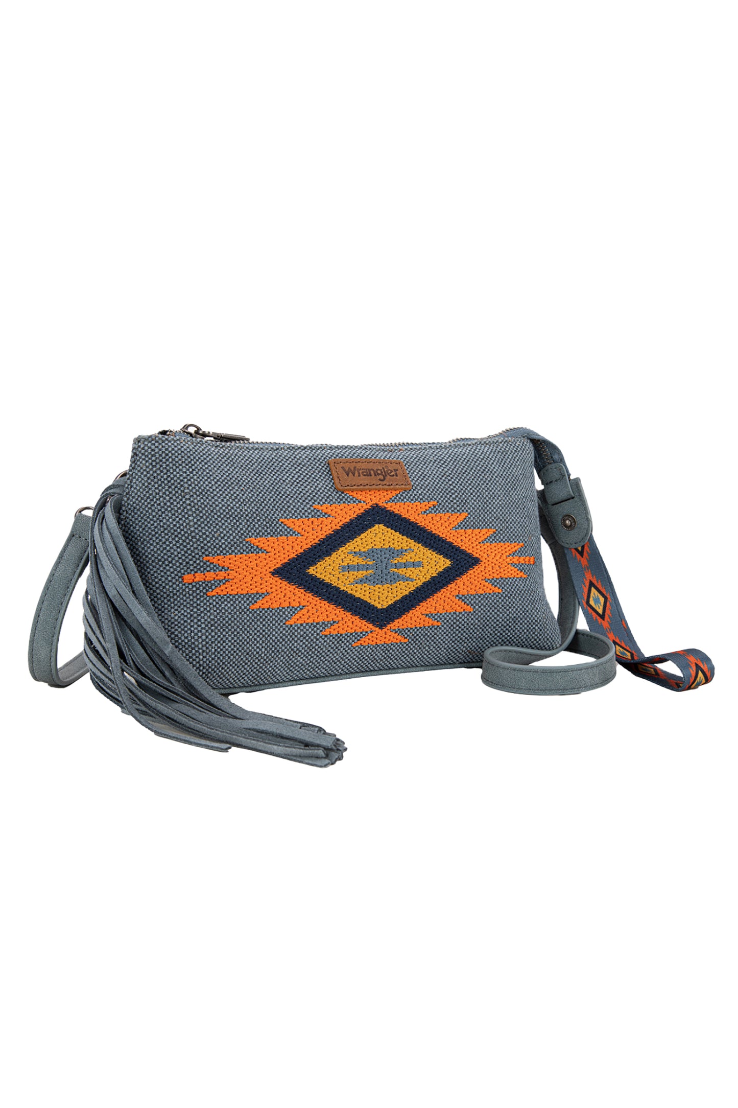 EMBROIDERED AZTEC FRINGE WRIST BAG