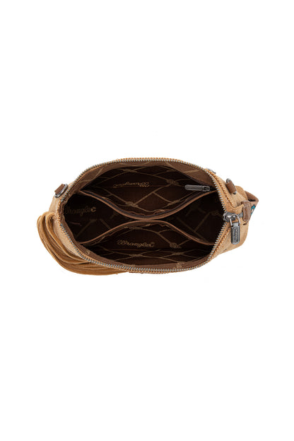 EMBROIDERED AZTEC FRINGE WRIST BAG