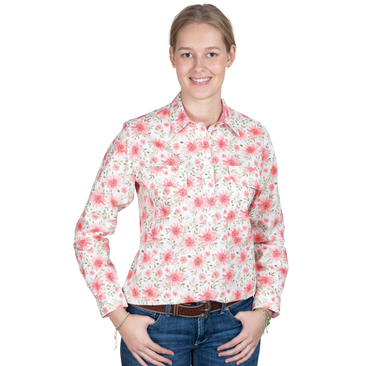 GEORGIE HALF BUTTON PRINT WORK SHIRT